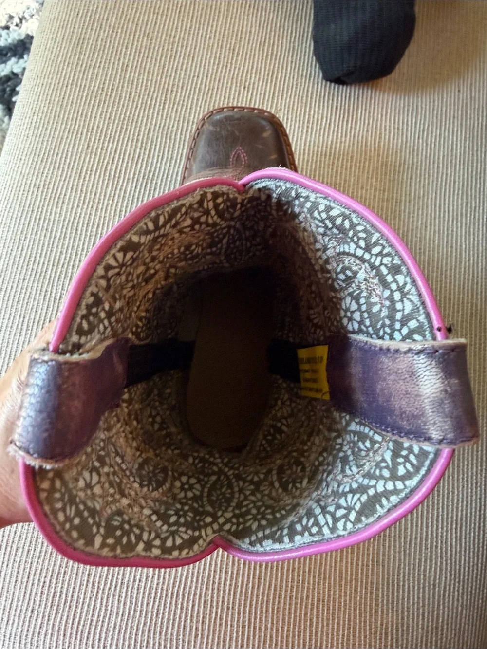 Dan Post Boot Co. Brown and Purple Leather Western Cowboy Boots Pink Stitching